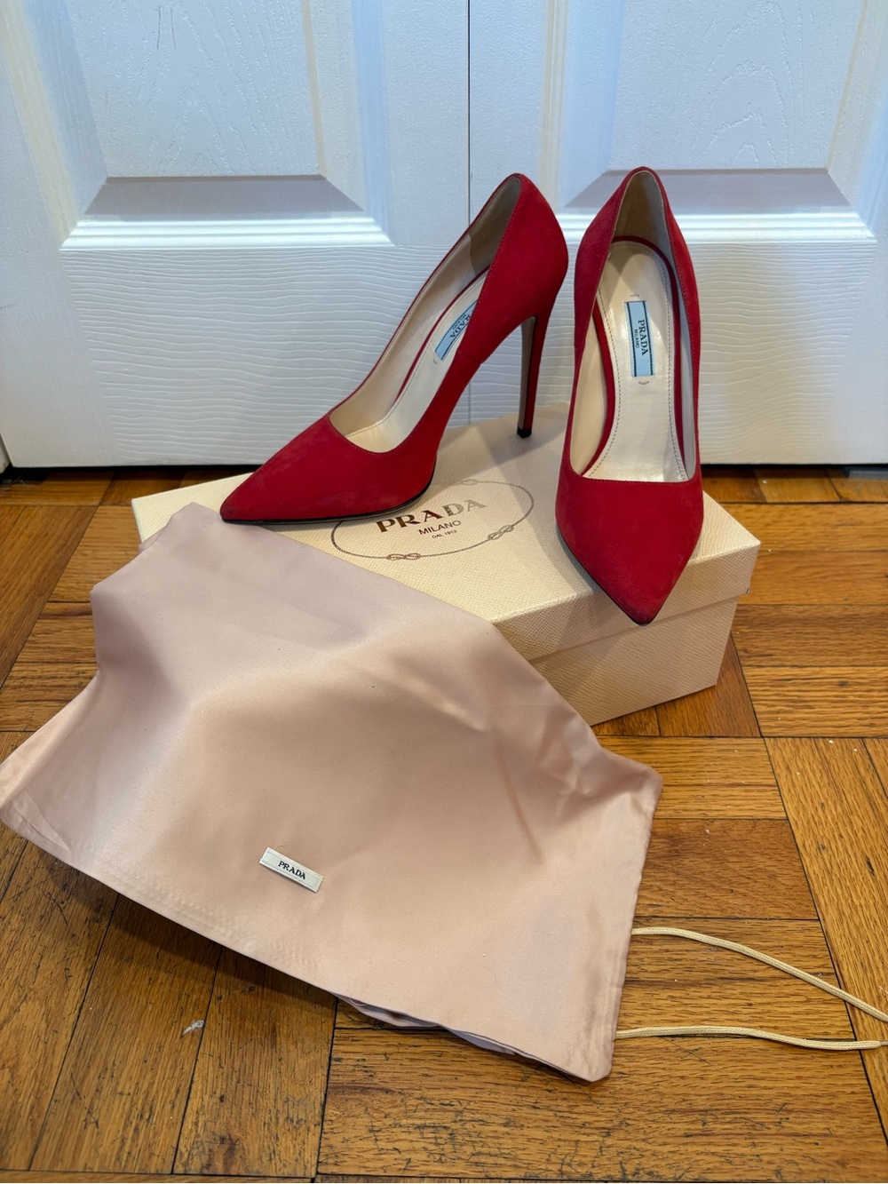 Prada Red Suede Pointed-Toe Stiletto Pumps
